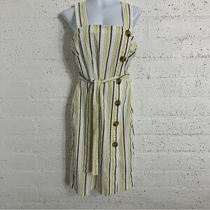 Tommy Hilfiger Womens Dress 12 White Yellow Blue Stripe Viscose Blend Zip Back